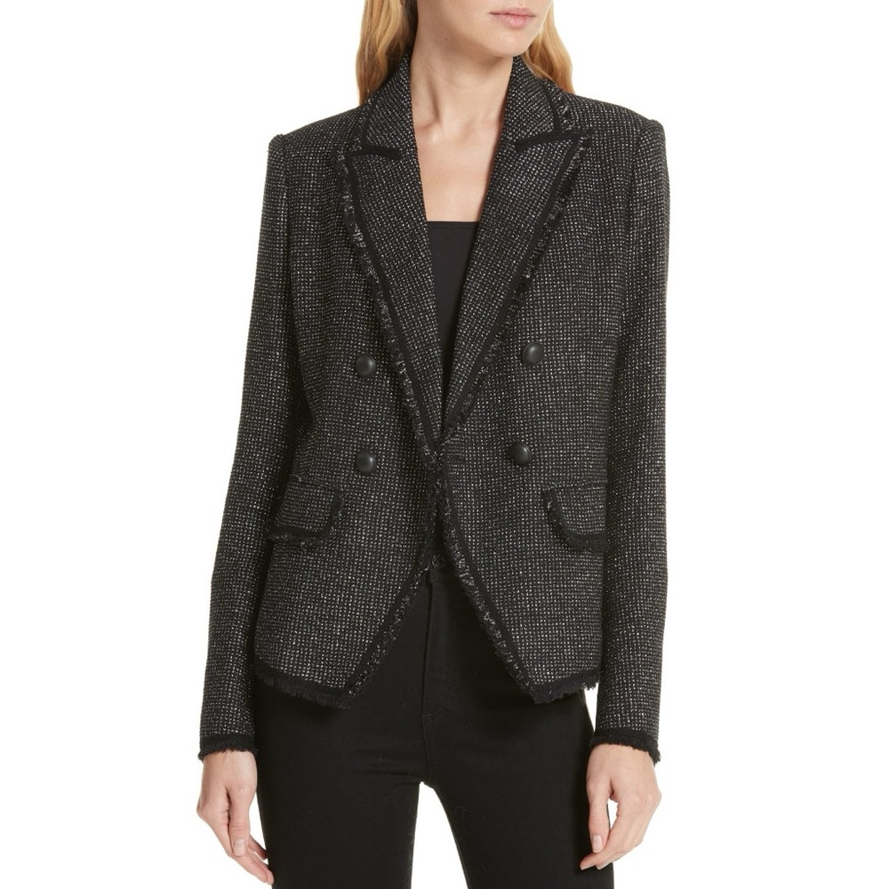 Veronica Beard Frisco Tweed Dickey Jacket Blazer (Sz 8) Metallic Black Silver